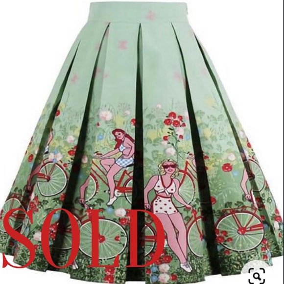 Zaful Dresses & Skirts - Women's Retro Style Midi Skirt - Girl on Bicycle Print